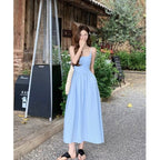 Gentle Blue Pleated Suspender Dress