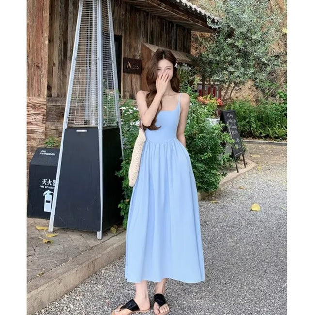 Gentle Blue Pleated Suspender Dress Main Image