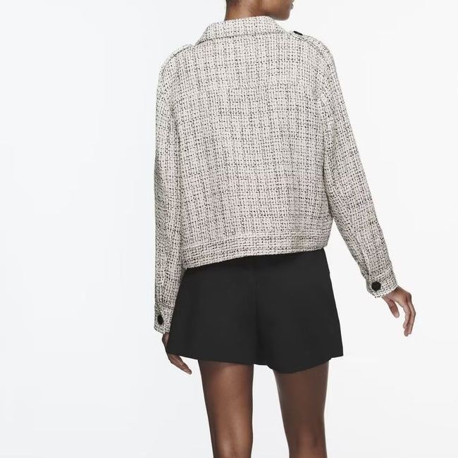 Women's Tweed Patch Pocket Decoration Textured Blazer Main Image