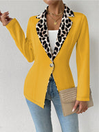Womens Elegant Leopard-Print Long-Button Printed Blazer