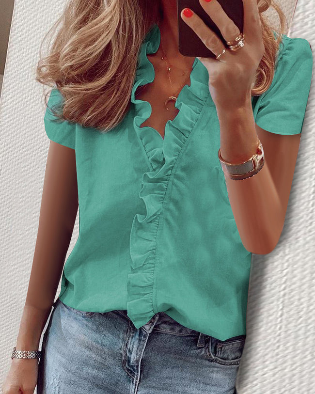 Ruffled Short-sleeved Long-sleeved Slim Printed Shirt For Women Main Image