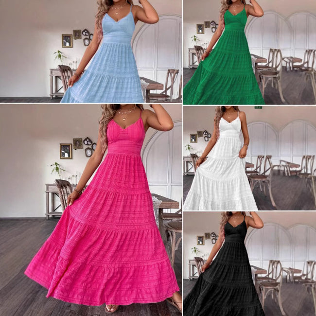 V-neck Strap Back Strap Solid Color Dress Hover Image