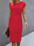 Women's Casual Tight Front Knot Round Neck Mid-length Dress