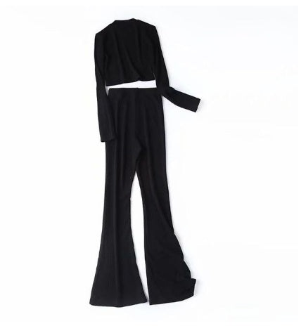 Slim Short Long Sleeved T Shirt Women  Highwaist Flared Trousers