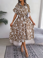 Women's Casual Loose Leopard Print Tie Waist Shirt Dress