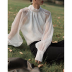 Chiffon Shirt Tie Sunscreen Western Style Small Shirt Top Women
