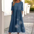 Round Neck Half Sleeve Printed Plus Size Loose Casual Dress