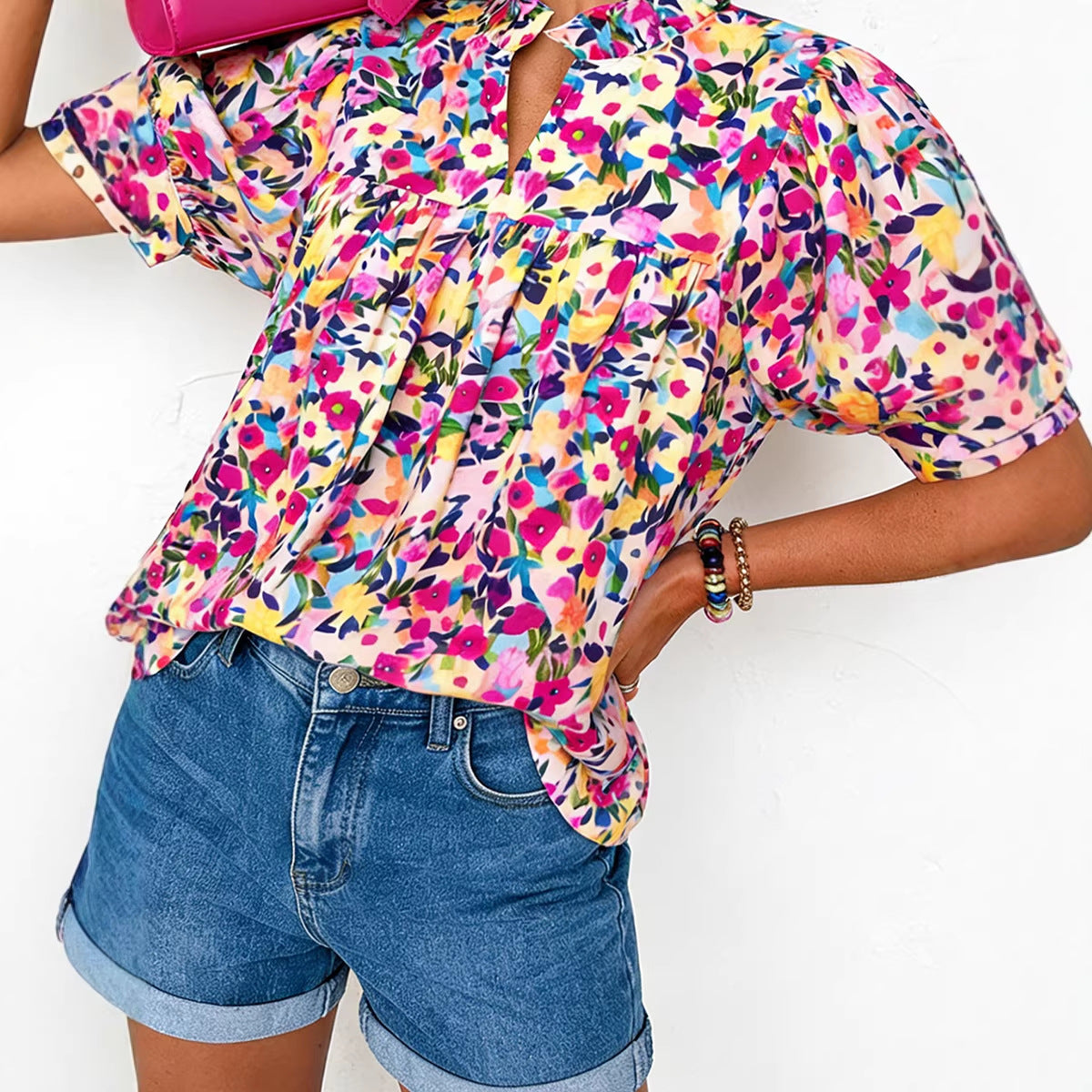 Casual All-Match Floral Print Chiffon Blouse For Women
