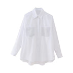 Street Trendy Rivet Ornament Loose Long Sleeve Shirt Women