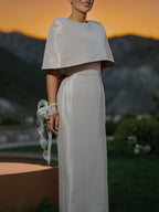 Satin Cape-style Top &Fitted Maxi Dress Set