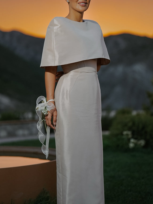 Satin Cape-style Top &Fitted Maxi Dress Set Hover Image
