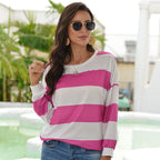 New Long Sleeved T Shirt For Women European And American Style Dusi Casual Horizontal Stripe Simple Round Neck T Shirt For Women Trendy