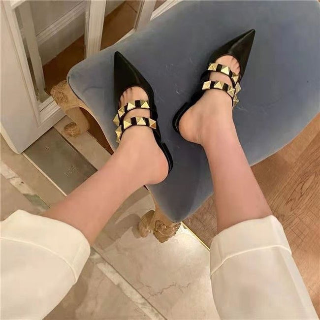 Baotou Half Drag Fashion Mid-heel Thick-heel Lazy Shoes Net Infrared Wear Sandals And Slippers Women Main Image