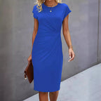 Women's Casual Tight Front Knot Round Neck Mid-length Dress