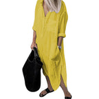 Solid Color Slit Simple Clinch Long Shirt Dress Women