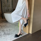 Pointed Toe Bow Stiletto Microfiber Heels