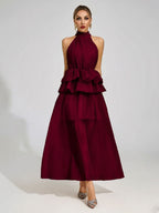 Flowy Ruffled Wedding Dress With A Halter Neckline