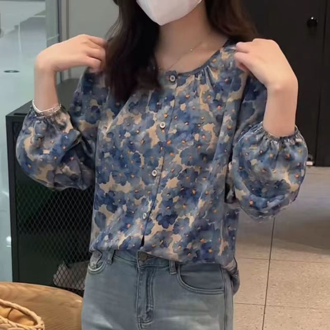 Floral Shirt Chiffon Blouses For Women Hover Image