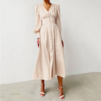 Lantern Sleeves Waist Slimming Slim Dress