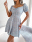 Women   Casual Bell Sleeve Drawstring Tie Flowy Floral Print Dress