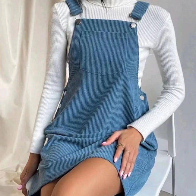 Spring Corduroy Loose Sleeveless Suspender Dress Hover Image