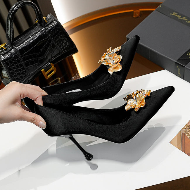Women's Fashion Pointed Toe Satin High Heels Main Image