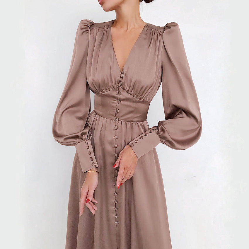 Lantern Sleeves Waist Slimming Slim Dress