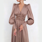 Lantern Sleeves Waist Slimming Slim Dress