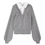 False Two-piece Patchwork Shirt Sweater Women