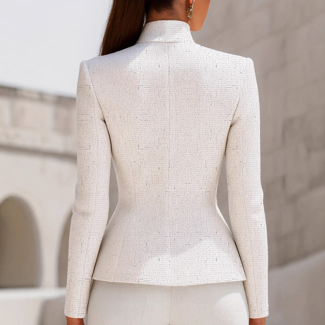 Double-Breasted Stand-Up Collar Long-Sleeve Blazer Main Image