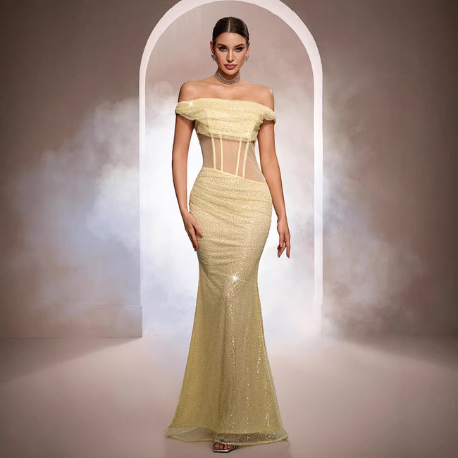 Sleeveless Off-the-shoulder Sequined Mermaid Evening Gown Hover Image