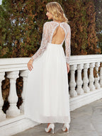 Slim White Wedding Lace V-neck Fashion Dress