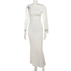 One-shoulder Ribbon Long Dress Ins Fashion Slim Sleeveless Dresses For Evening Party Club Clothing Women