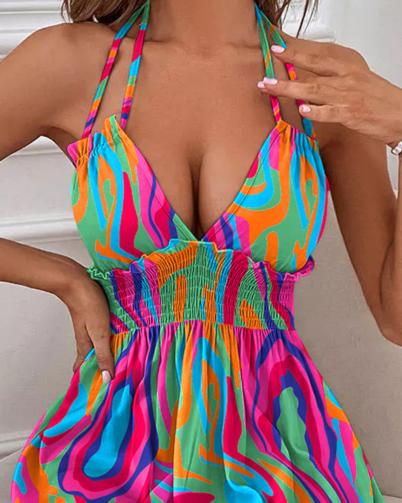 Hot-selling Floral-print Strap Casual Dress