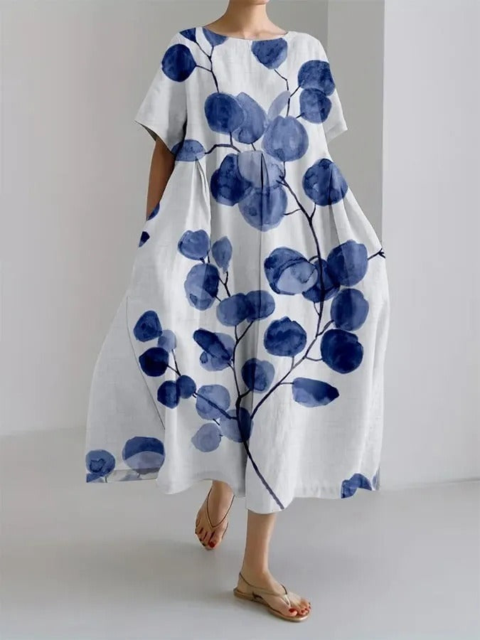 Loose Round Neck Fashion Advanced Short Sleeve Printing Dress