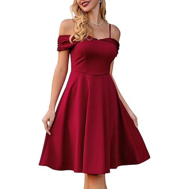 Retro Spaghetti Straps Off-shoulder Waist Sexy Dress Main Image