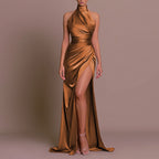 Satin One-shoulder Trailing Dress For Women