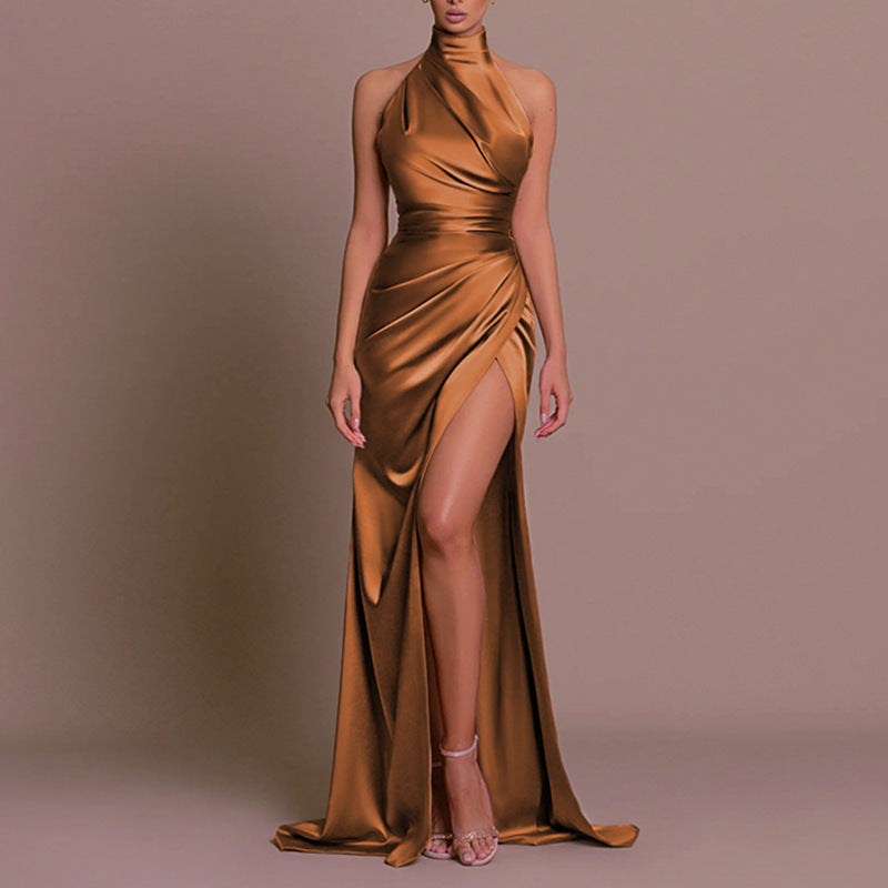 Satin One-shoulder Trailing Dress For Women