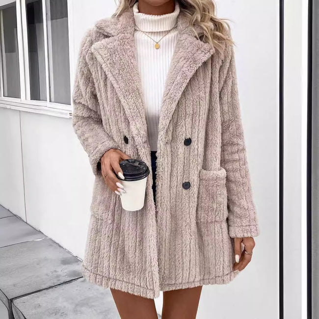 Double-sided Plush Lapel Cardigan Casual Top Coat Hover Image
