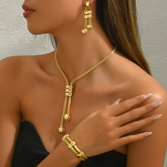 Women's Jewelry Set 18K Electroplated Long Necklace Geometric Bracelet For Women Hover Image
