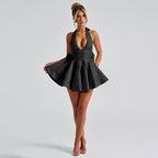 Slim-fit Jacquard Halter Bow Dress Women