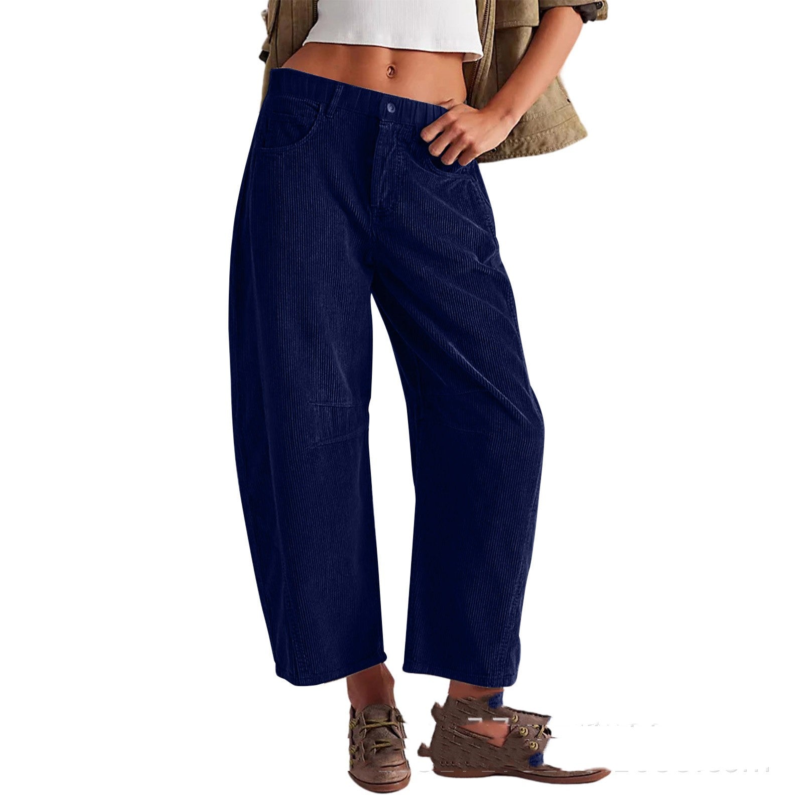 European And American Corduroy Loose Straight Trousers Women