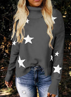 Knitted Sweater Women XINGX Pattern Turtleneck Long Sleeve Pullover Women's Sweater