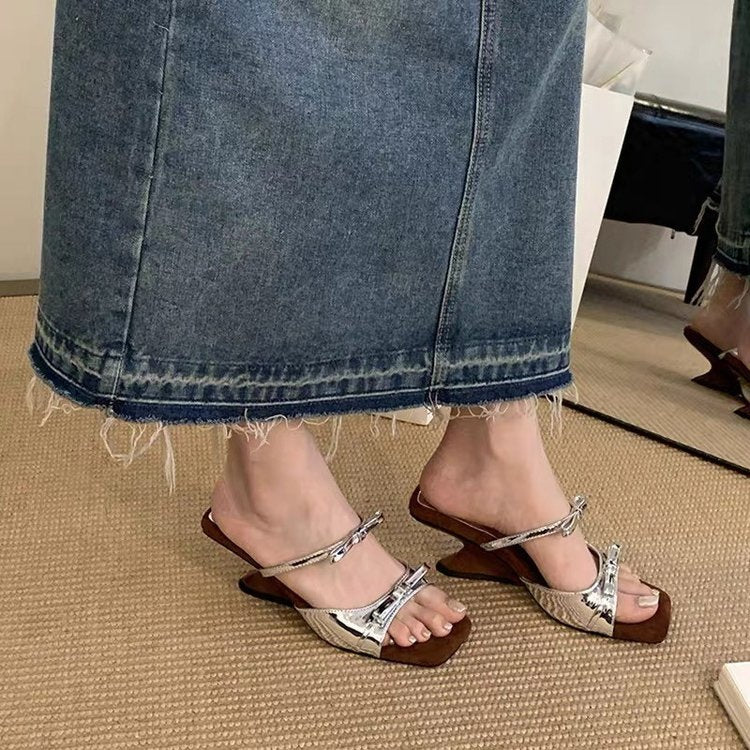 2026 New One-Strap Wedge Sandals For Women, French Retro Bow High Heel Sandals, Summer Outdoor Dress Matching Sandals
