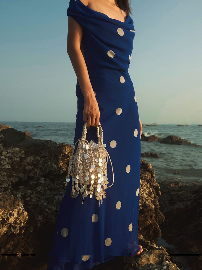 French-style Retro Sequined Woven Tassel Cotton-Linen Shell-shaped Hollow Elegant Clutch Bag Main Image