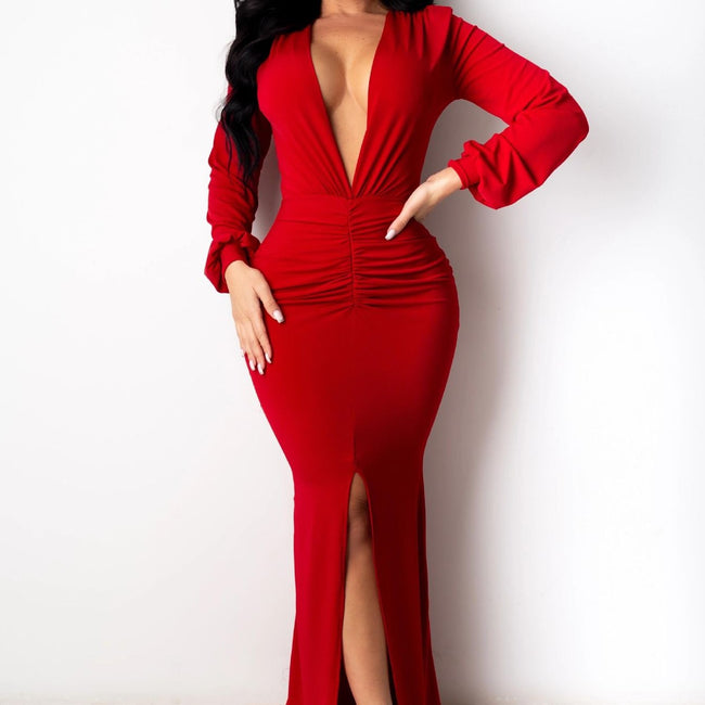 Women's Large V-neck Slim-fit Nightclub Evening Dress Hover Image
