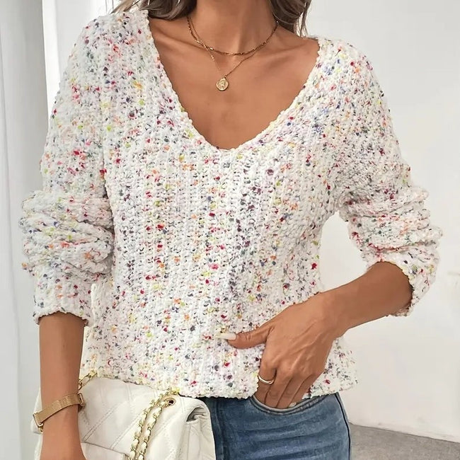 V-Neck Color Block Sweater For Women Hover Image