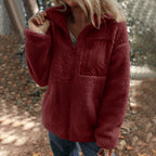Lambswool Warm Fashion Solid Color Zipper Plush Coat