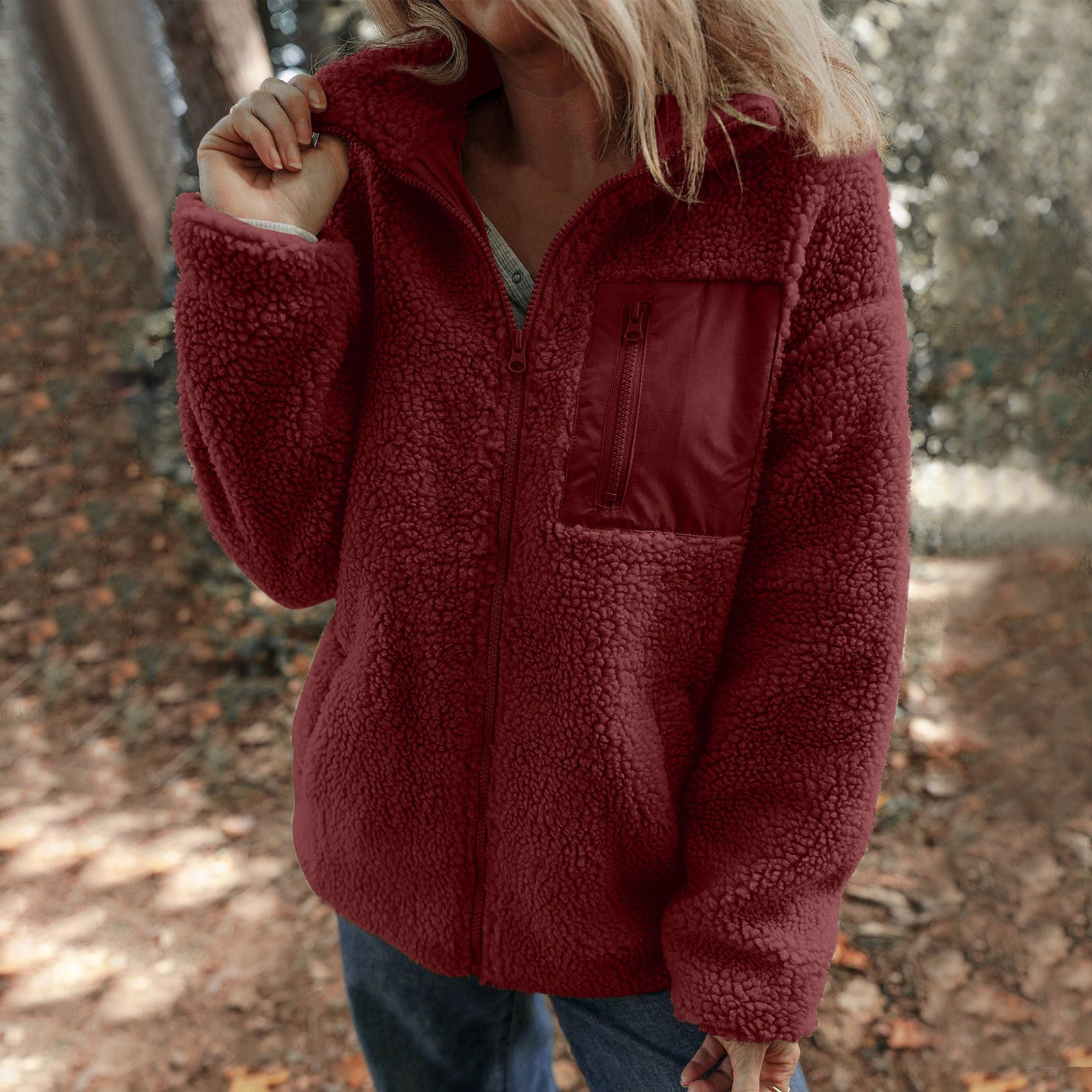 Lambswool Warm Fashion Solid Color Zipper Plush Coat
