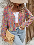 Color Retro Cardigan All-match Sweater Women